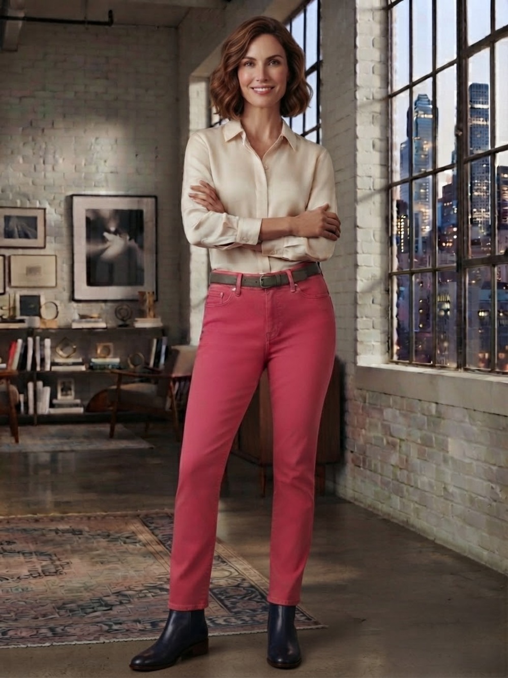 Express Women’s Straight Leg Jeans in Coral Pink